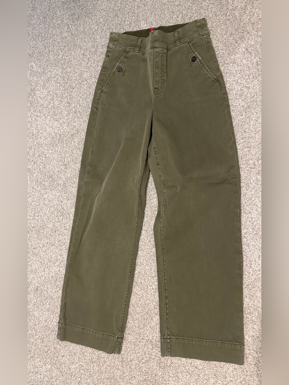 Spanx Stretch Twill Olive Green Wide Leg Crop Pull On Pants Size Small